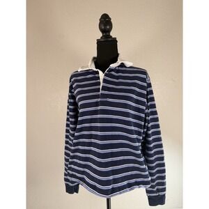 Brandy Melville Rugby Long Sleeve Polo Blue White Stripe 100% Cotton One Size